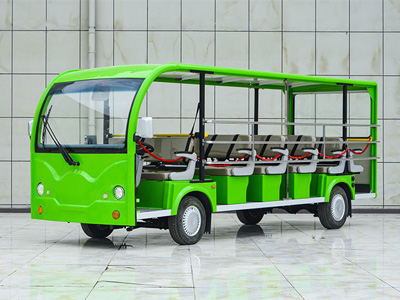 湖北23座敞開式電動觀光車單邊欄桿綠色